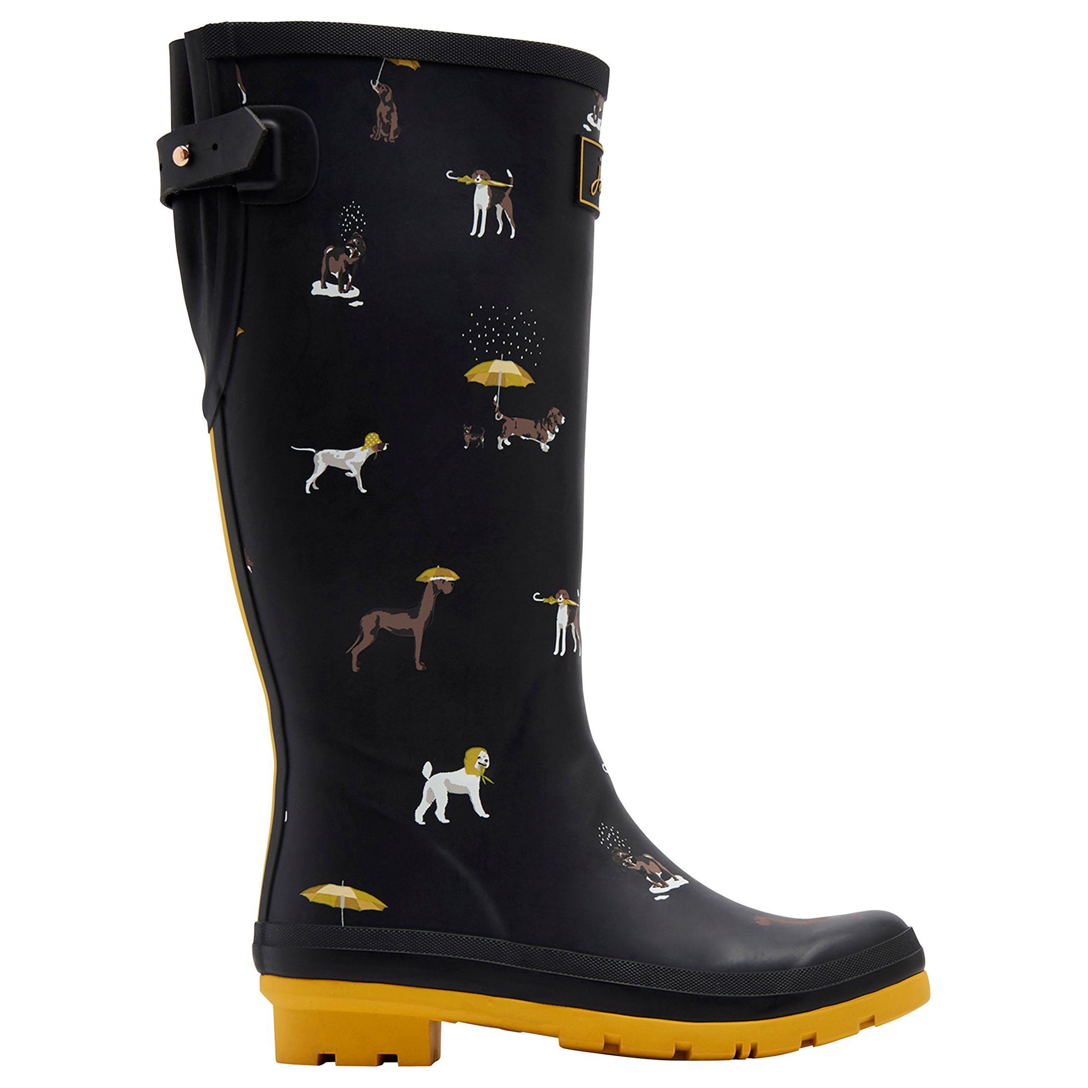 Joules Raining Dogs Adjustable Waterproof Wellington Boots, Black at ...