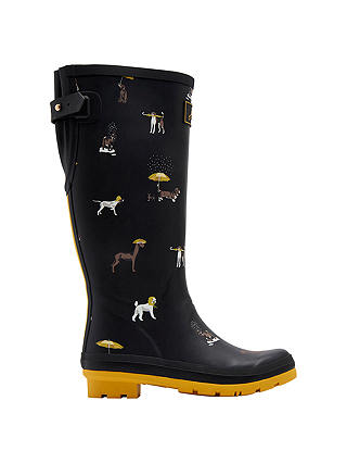 Joules Raining Dogs Adjustable Waterproof Wellington Boots, Black