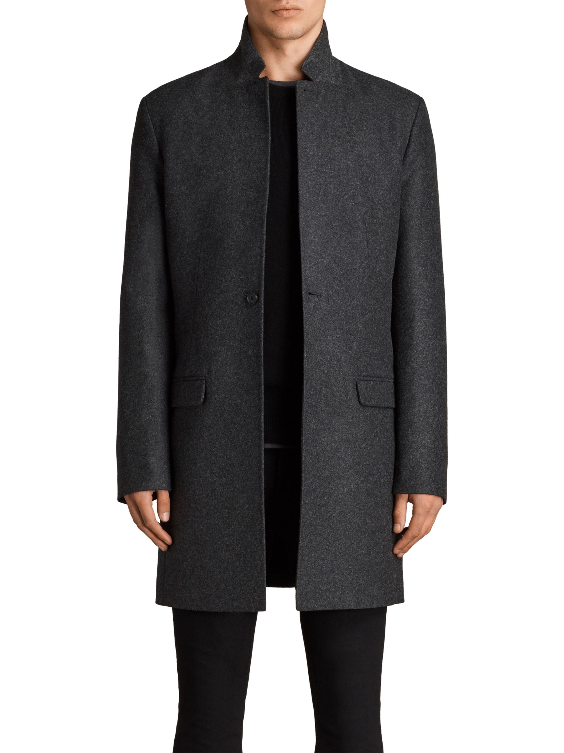 AllSaints Meka Wool Rich Overcoat, Charcoal Grey
