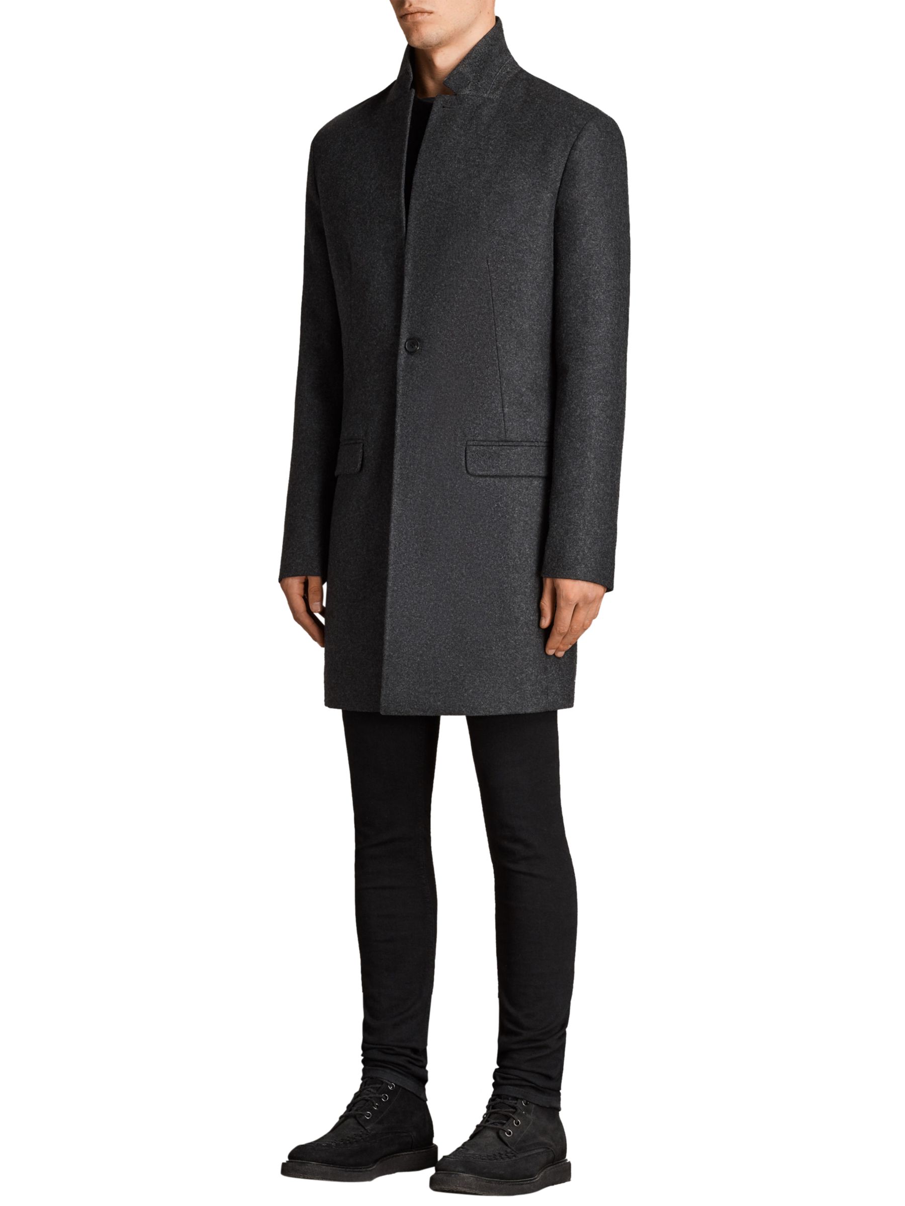 AllSaints Meka Wool Rich Overcoat, Charcoal Grey at John Lewis & Partners