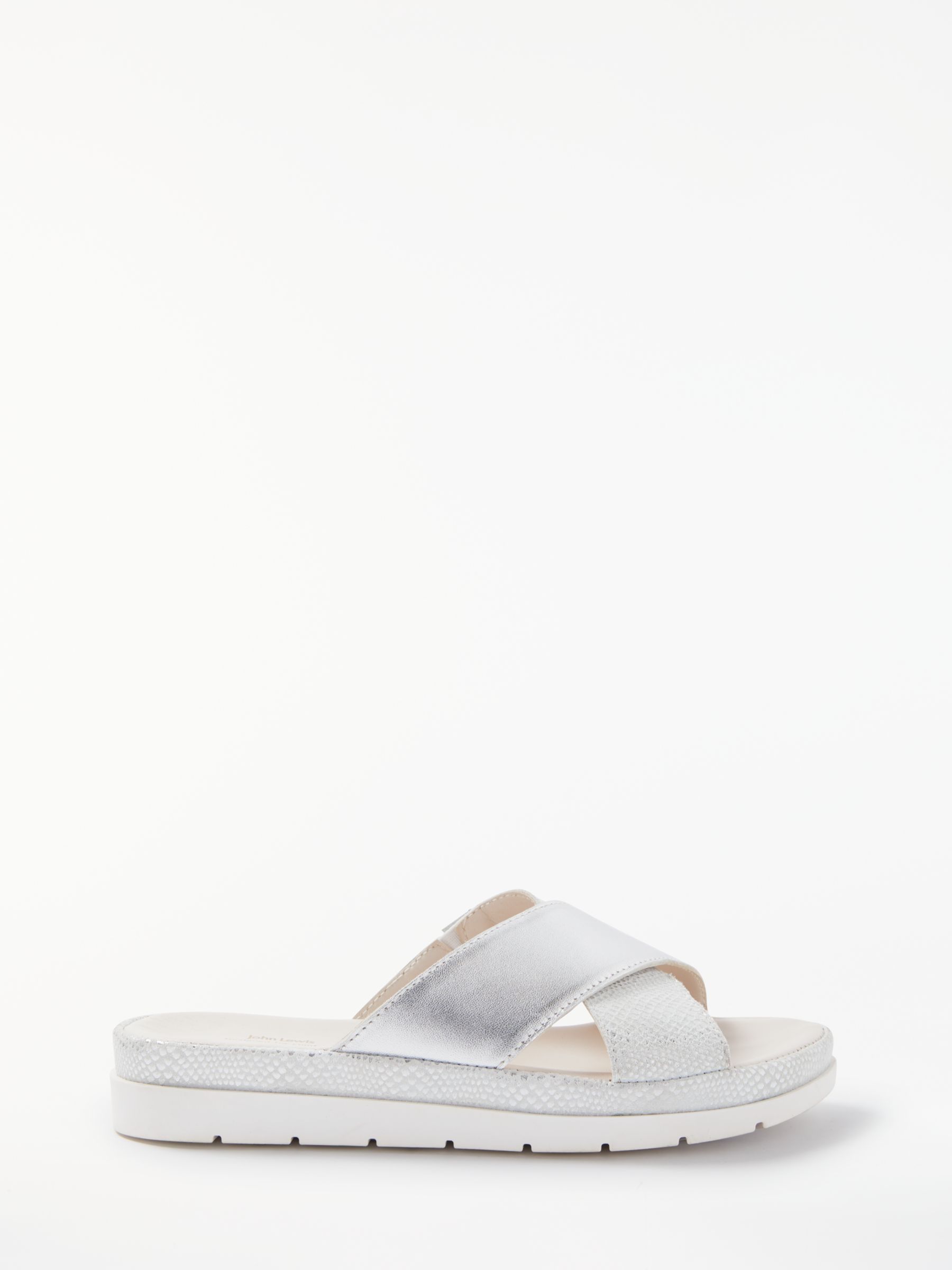 John Lewis & Partners Laurie Cross Strap Slider Sandals, Silver Leather