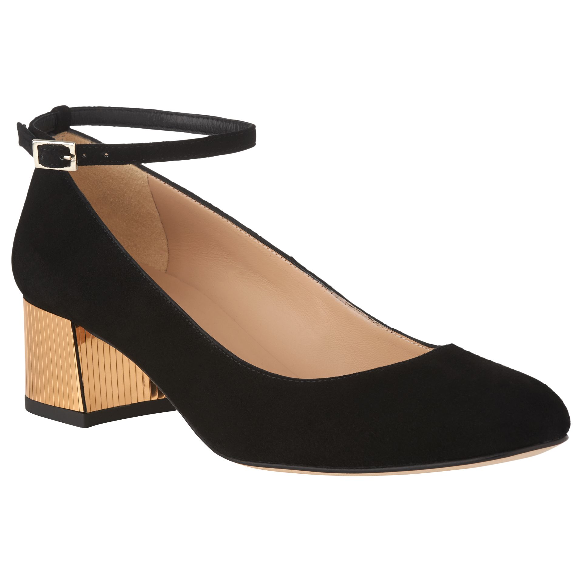 black and gold block heels