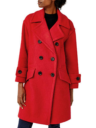 Warehouse Double Breasted Wool Blend Coat, Bright Red