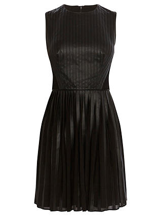 Karen Millen Faux Leather Pleated Dress, Black at John Lewis & Partners