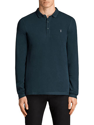 AllSaints Reform Long Sleeve Polo Shirt, Oil Blue