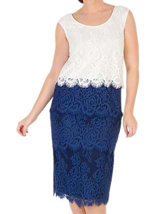 Chesca Eyelash Trim Lace Dress, Riviera Blue/Ivory