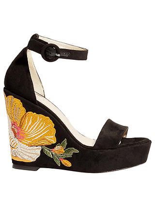 Karen Millen Embroidered Wedge Heel Sandals, Black