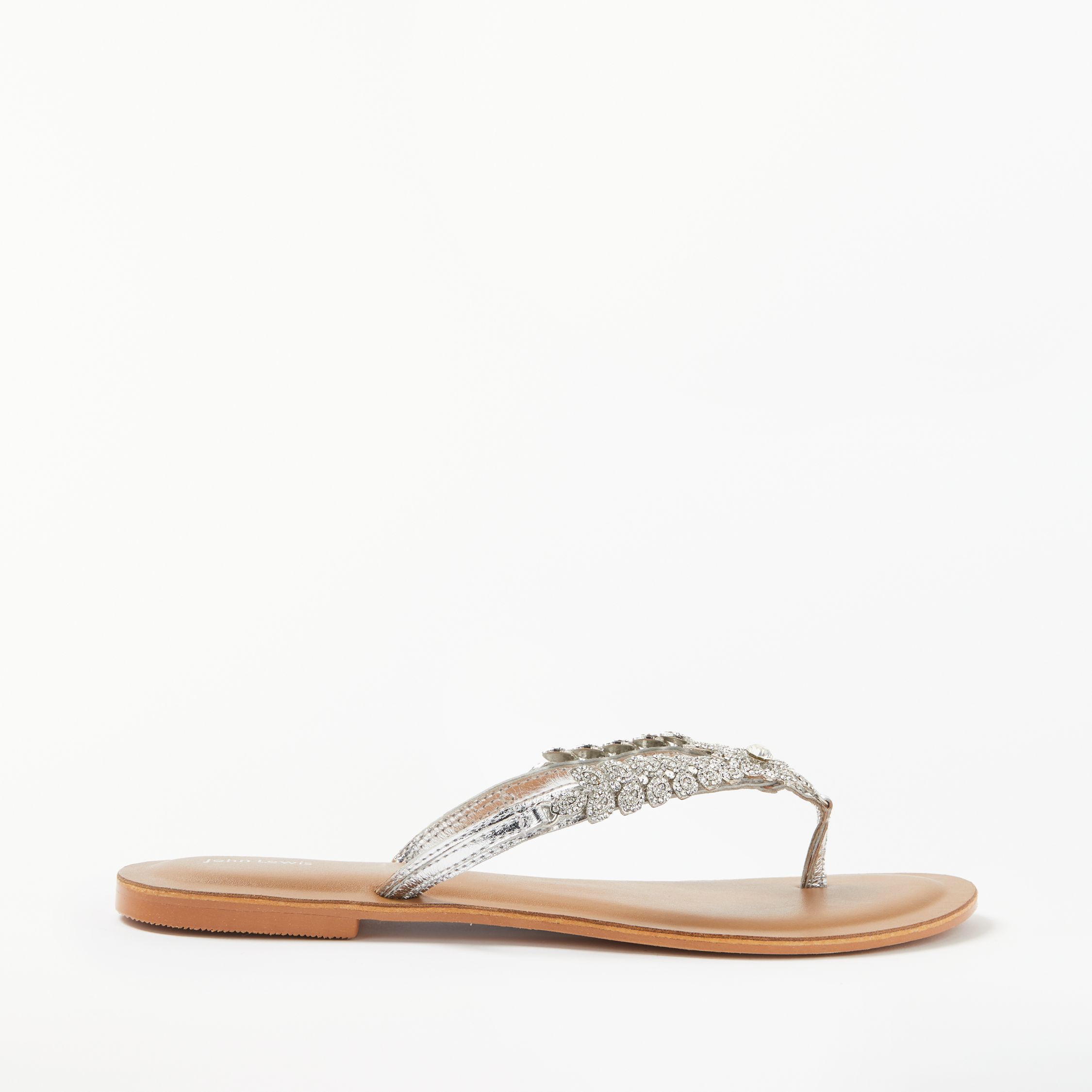 John Lewis & Partners Steph Embellished Toe Post Sandals, Silver
