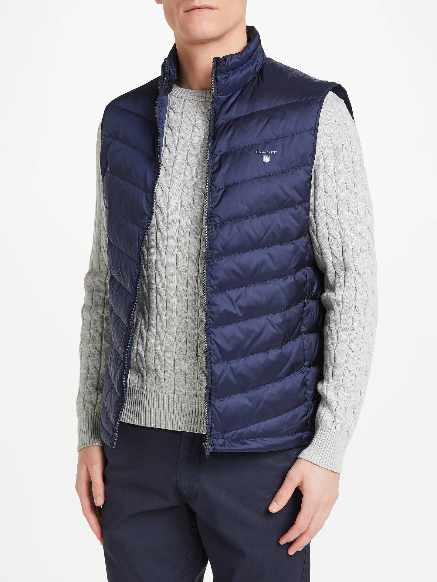GANT Airie Quilted Down Gilet, Navy at John Lewis & Partners