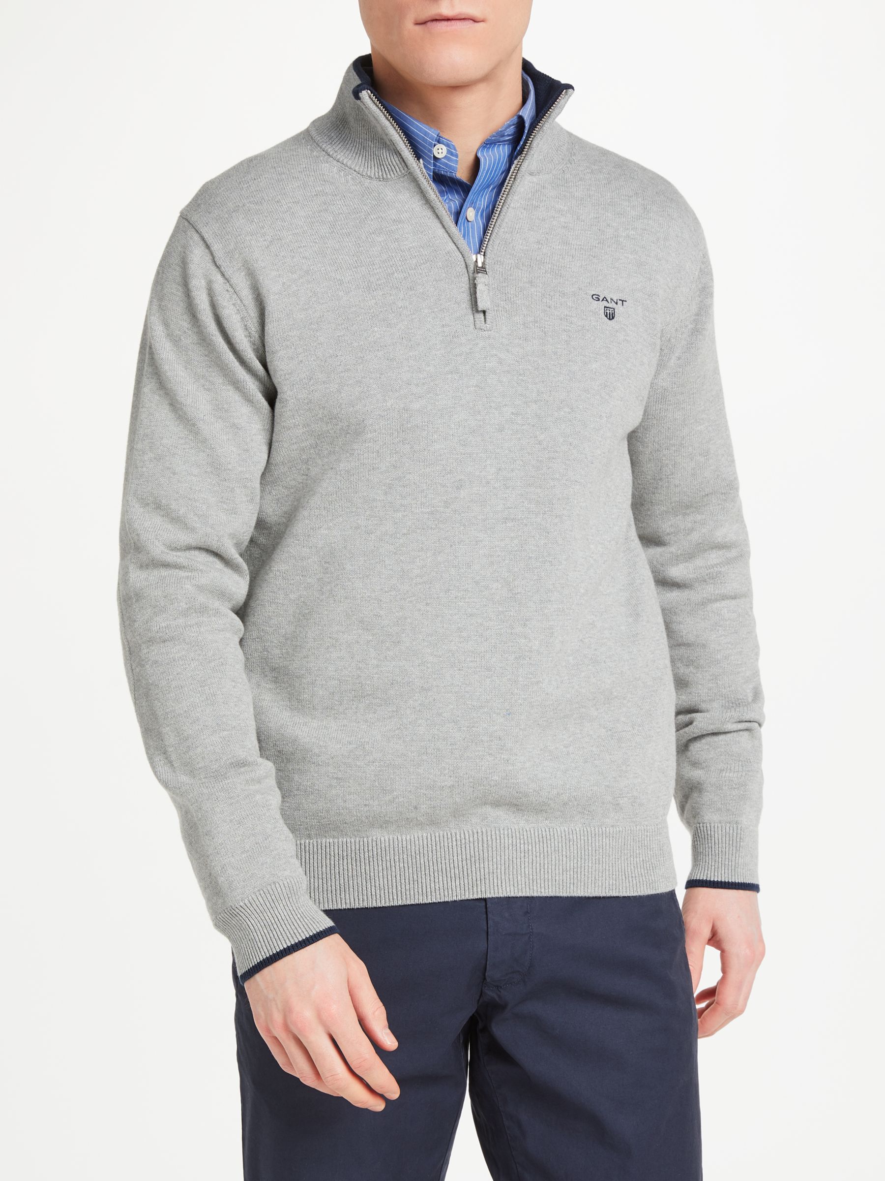 GANT Cotton Contrast Half Zip Sweatshirt, Grey, XXL