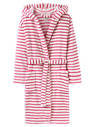 Joules Rita Stripe Fleece Dressing Gown, Ivory/Pink