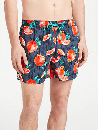 BOSS Pomegranate Print Swim Shorts, Navy/Red