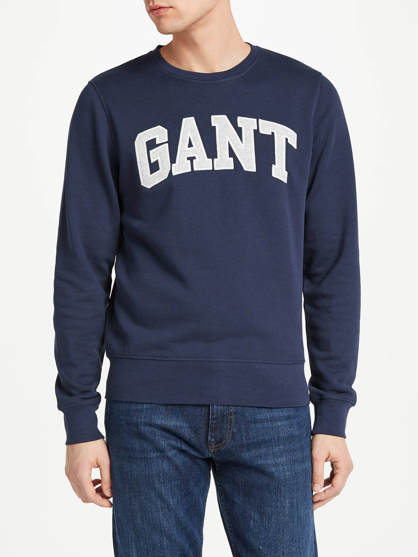 Gant Outline Crew Neck Sweatshirt, Navy at John Lewis & Partners