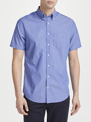 Gant Poplin Short Sleeve Pinstripe Poplin Shirt, Yale Blue