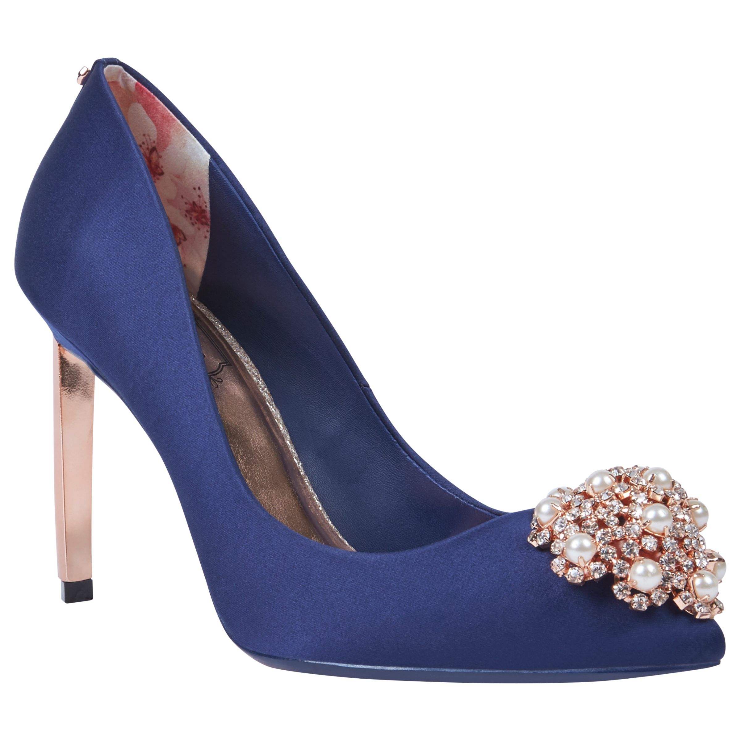 Ted Baker Peetch 2 Embellished Stiletto Heel Court Shoes | Navy Satin ...