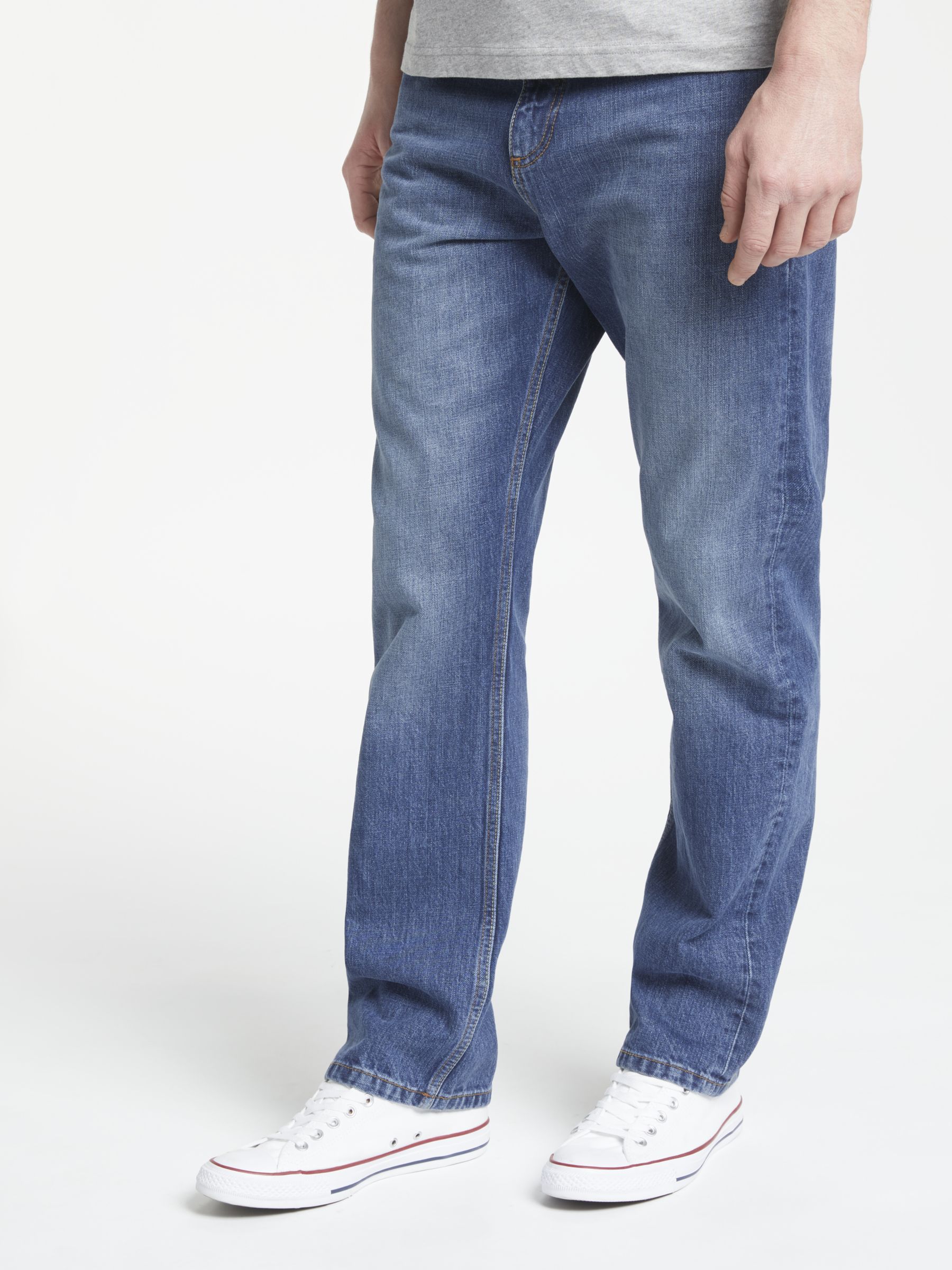 John Lewis & Partners Straight Fit Indigo Denim Jeans at John Lewis ...