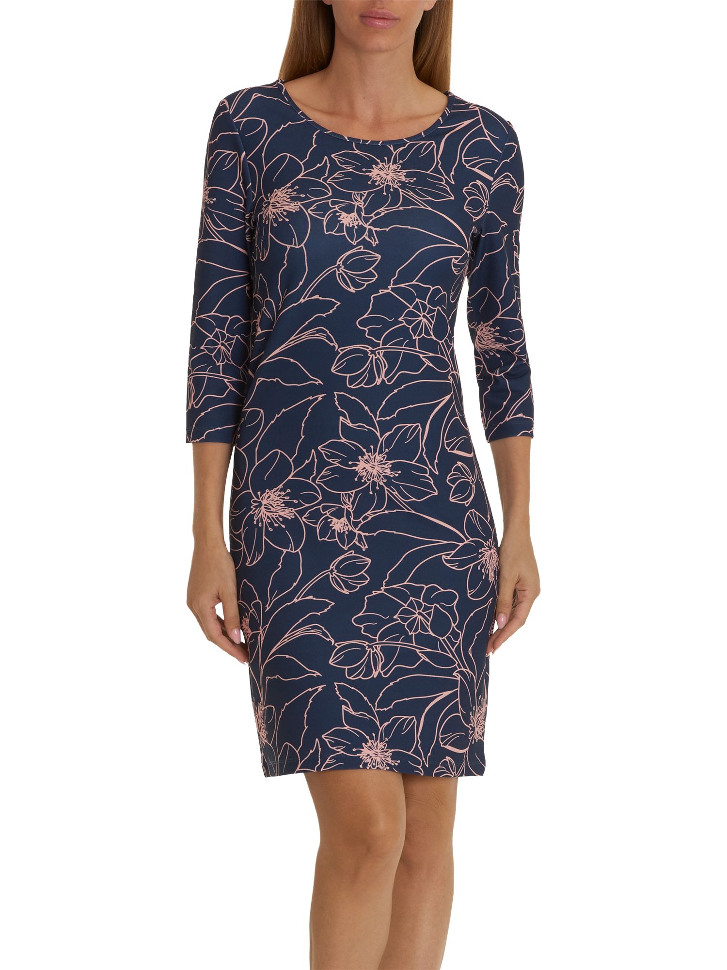 Betty Barclay Floral Print Jersey Dress, Dark Blue/Rose