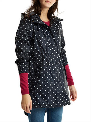 Joules Right as Rain Golightly Pack Away Waterproof Parka, Navy Spot