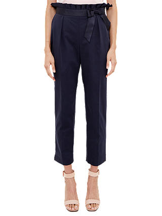 Ted Baker Verbo Ruffle Waistline Cotton Blend Trousers, Navy