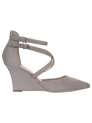 Mint Velvet Leah Wedge Heeled Court Shoes, Light Grey Suede