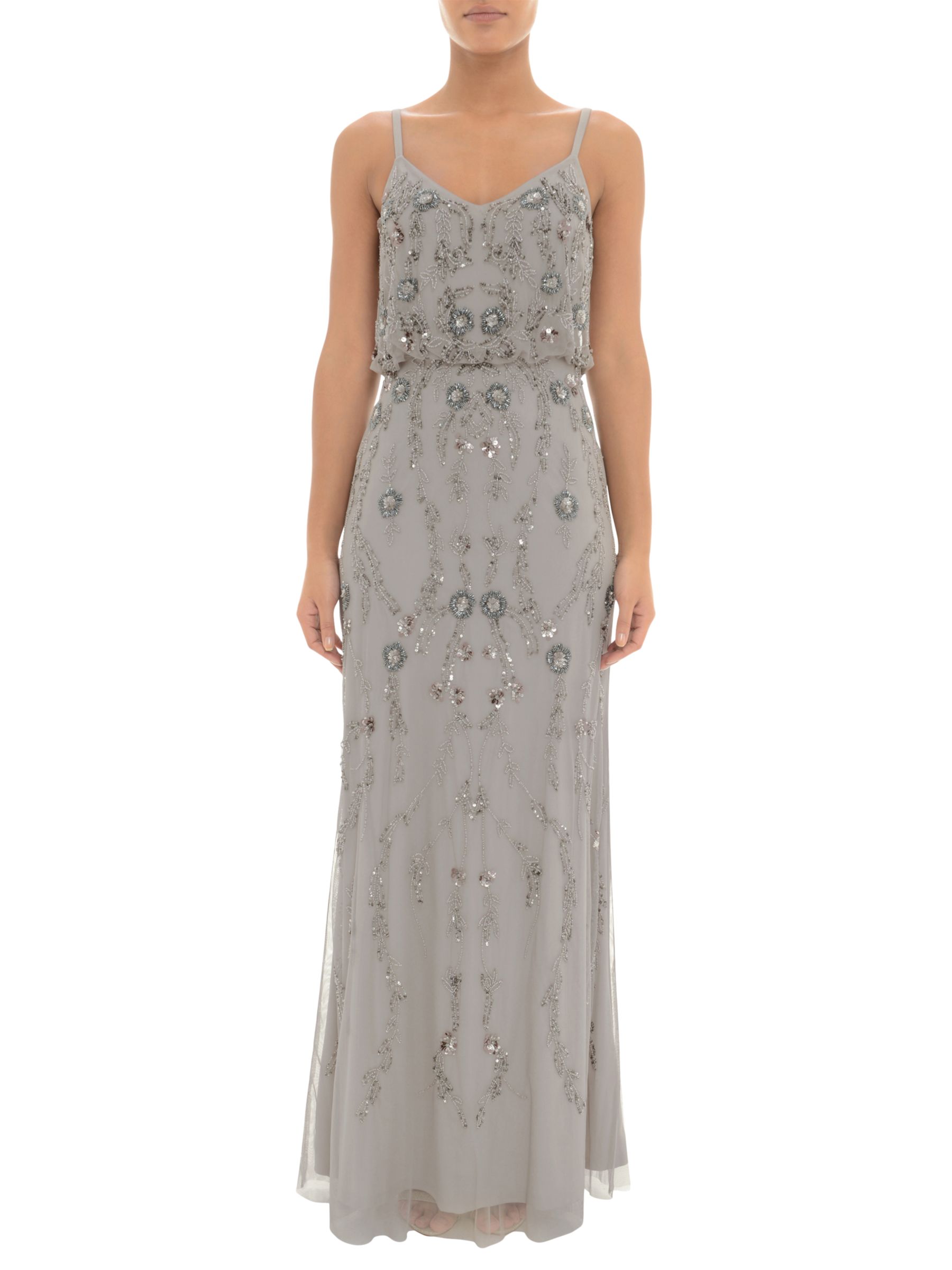 Adrianna Papell Floral Beaded Blouson Dress, Platinum