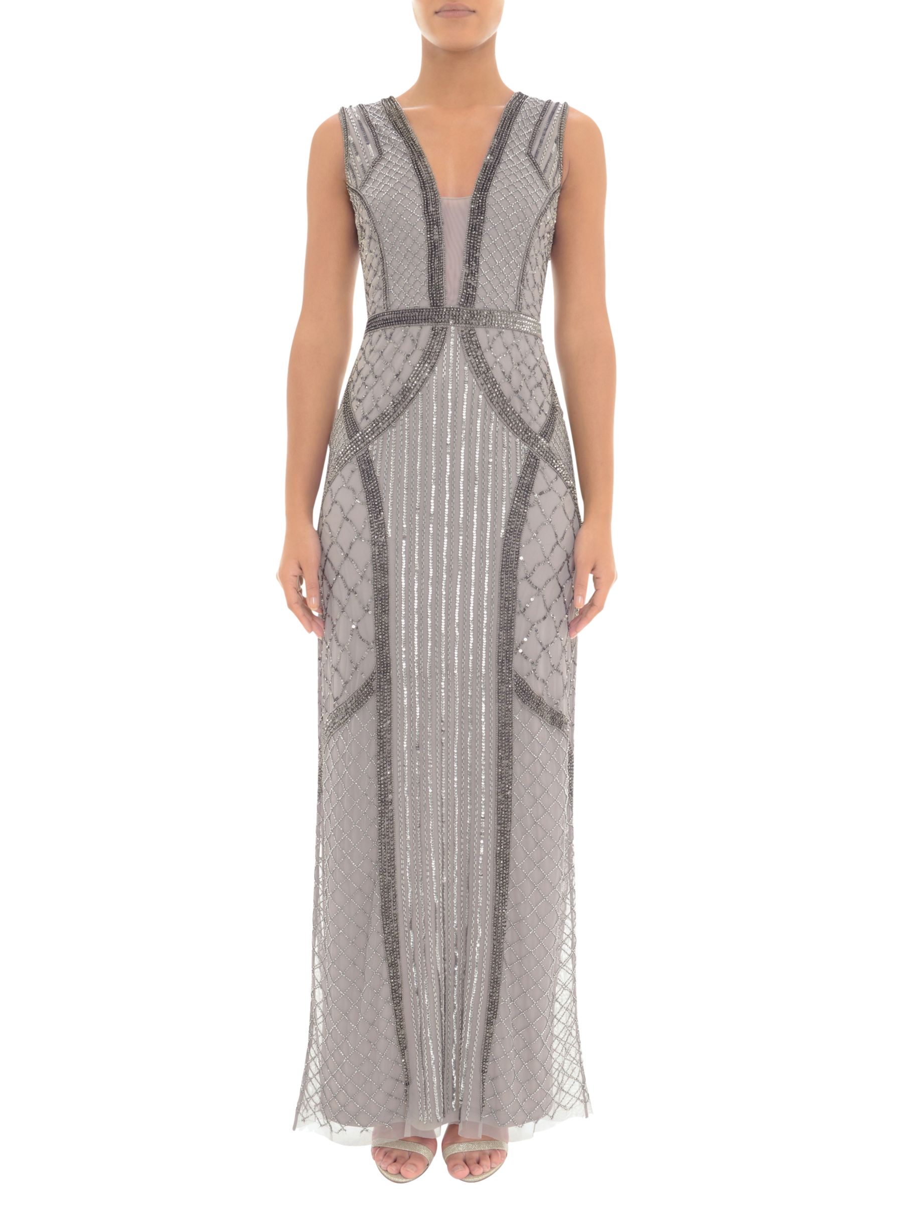 Adrianna Papell Beaded Column Dress, Platinum