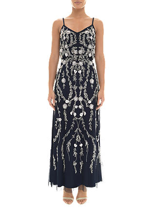Adrianna Papell Petite Bead and Sequin Embellishment Maxi Dress, Midnight