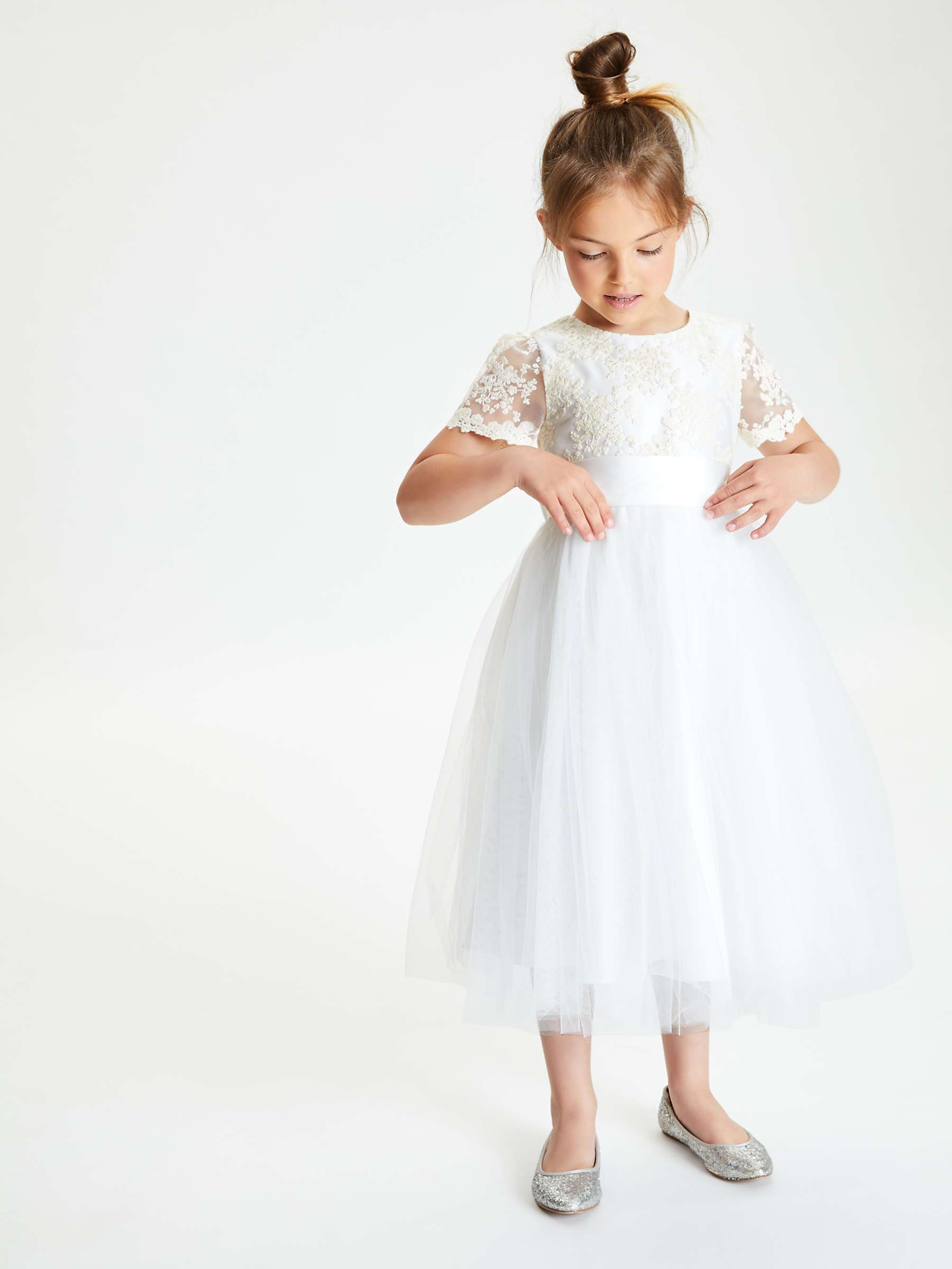 Buy John Lewis Kids' Short Sleeve Lace Dress, Ivory Online at johnlewis.com