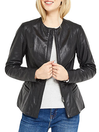 Oasis Leather Collarless Jacket, Black