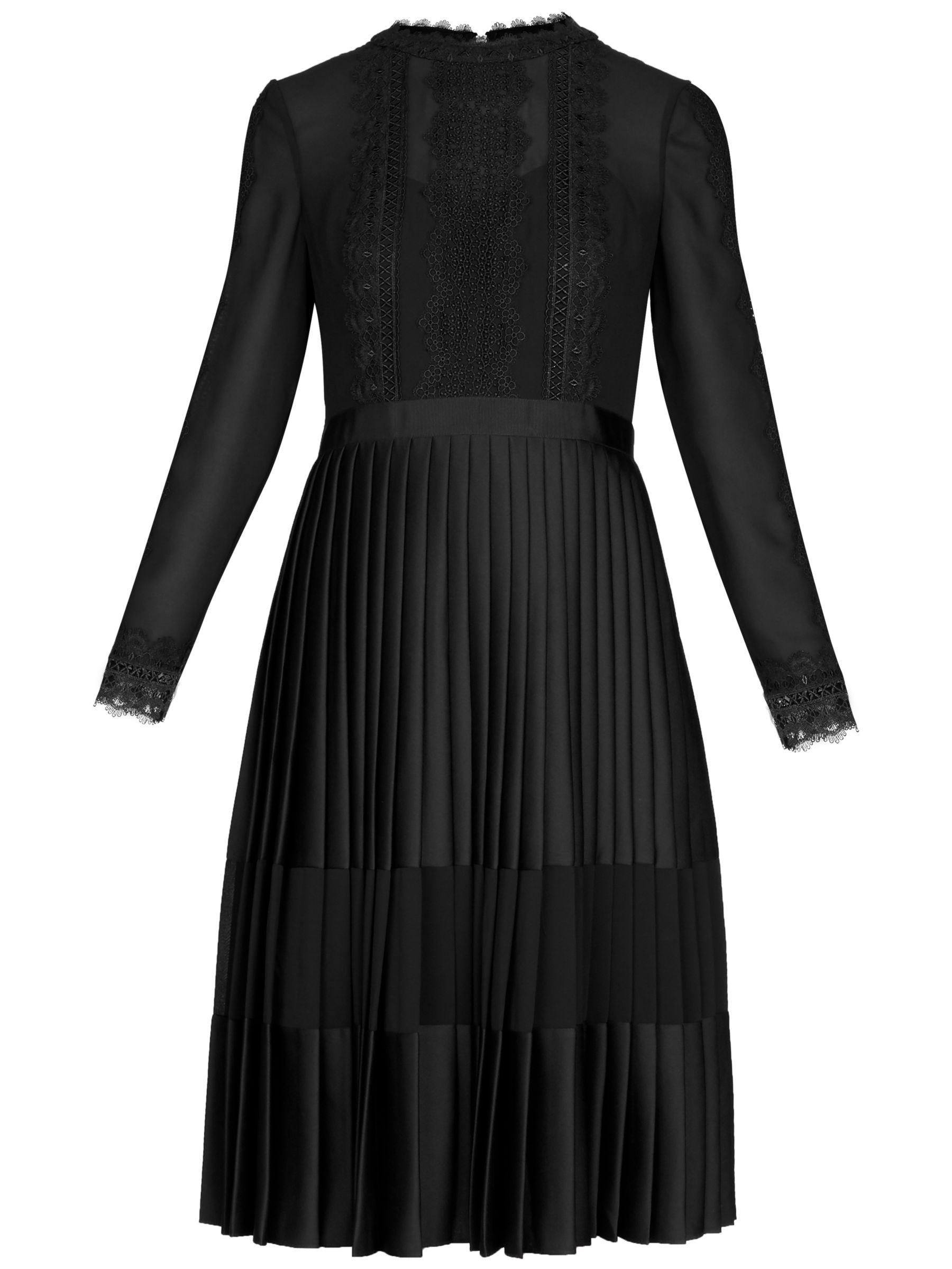 Ted Baker Looez Lace Trim Pleated Midi Dress, Black at John Lewis ...