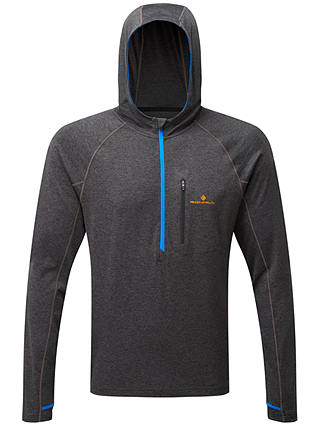 Ronhill Momentum Victory Running Hoodie, Charcoal Marl/Electric Blue