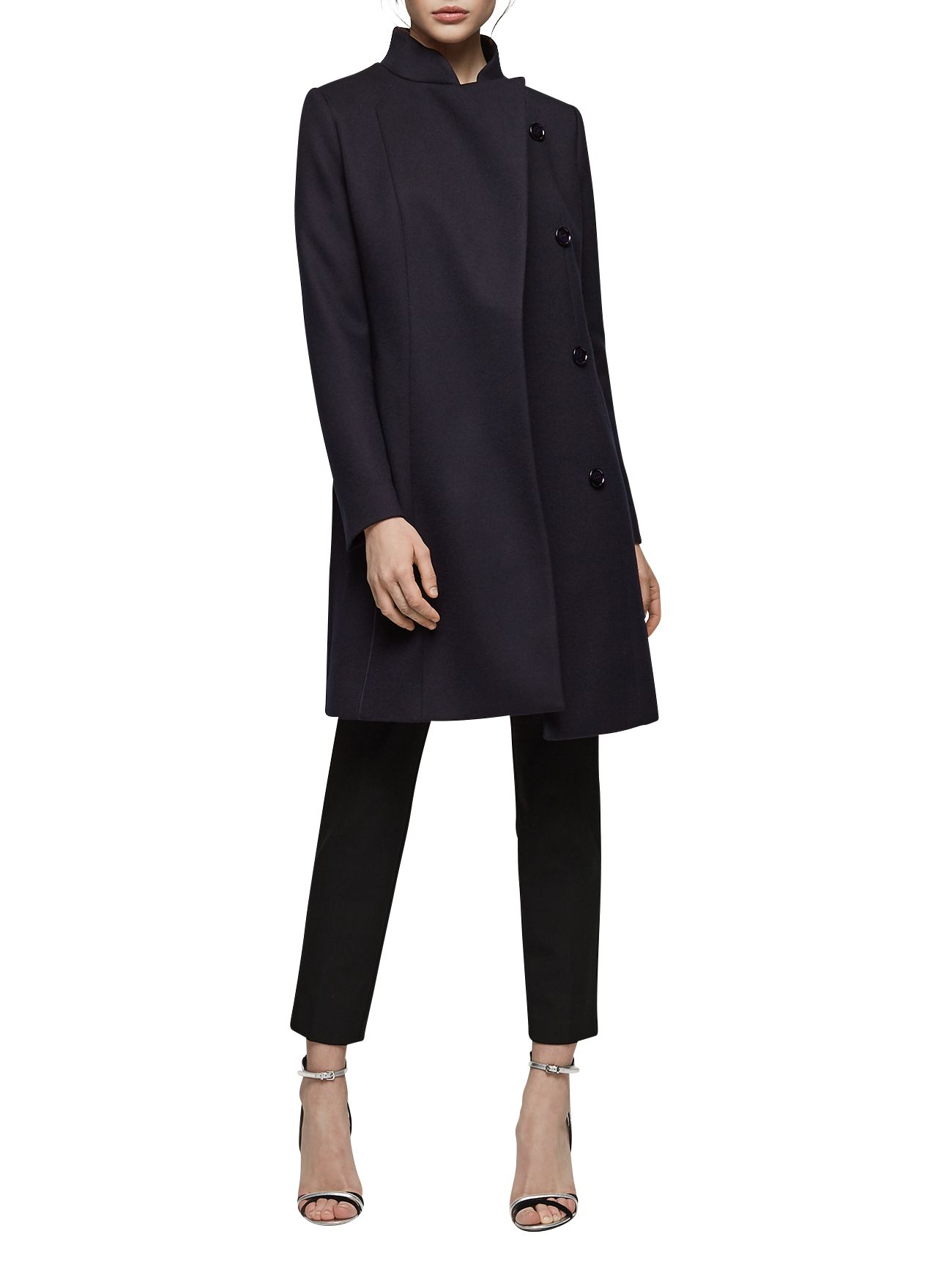 Reiss Lacey Belted Longline Wool Coat, Night Navy