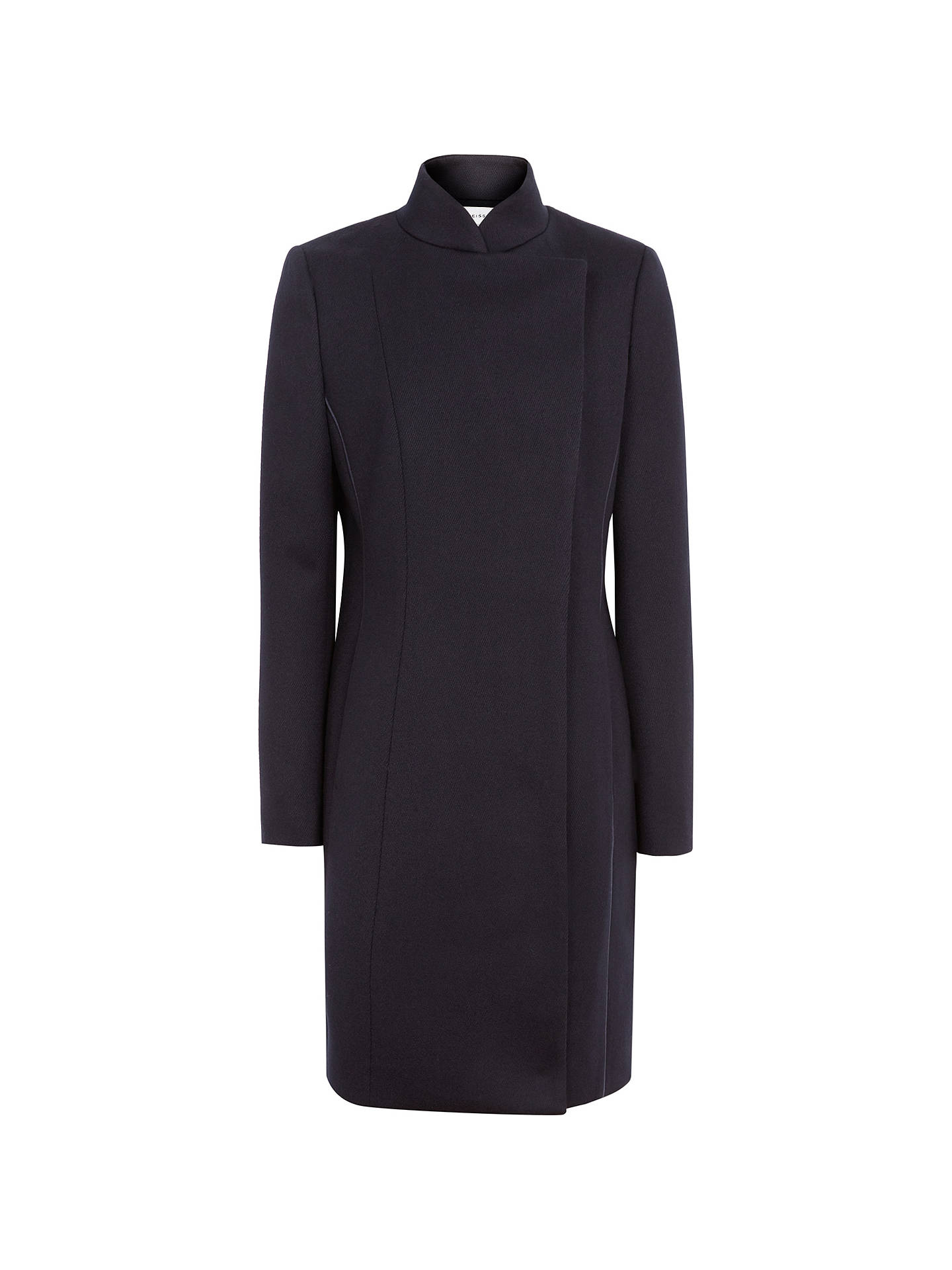 Reiss Lacey Belted Longline Wool Coat, Night Navy at John Lewis & Partners