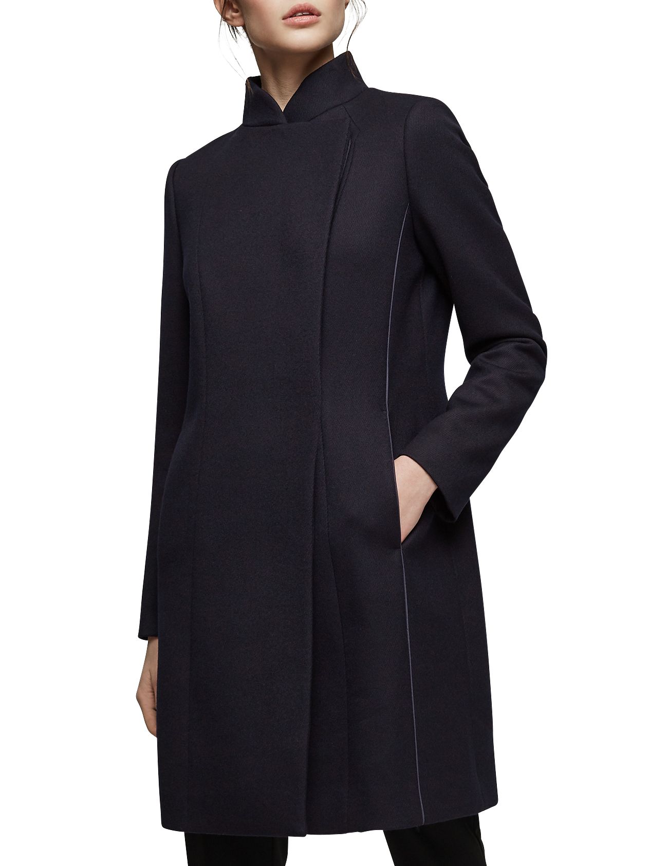 Reiss Lacey Belted Longline Wool Coat, Night Navy