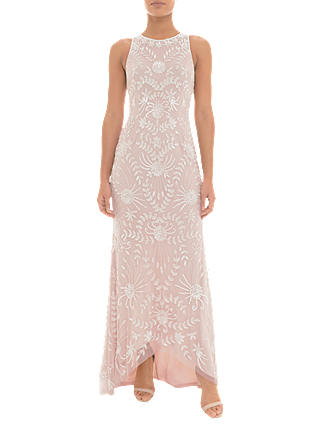 Adrianna Papell Beaded Halter Dress, Shell Pink/Ivory