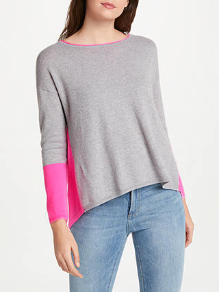 Cocoa Cashmere Colour Block Zip Back Cashmere Jumper, Grey/Pink