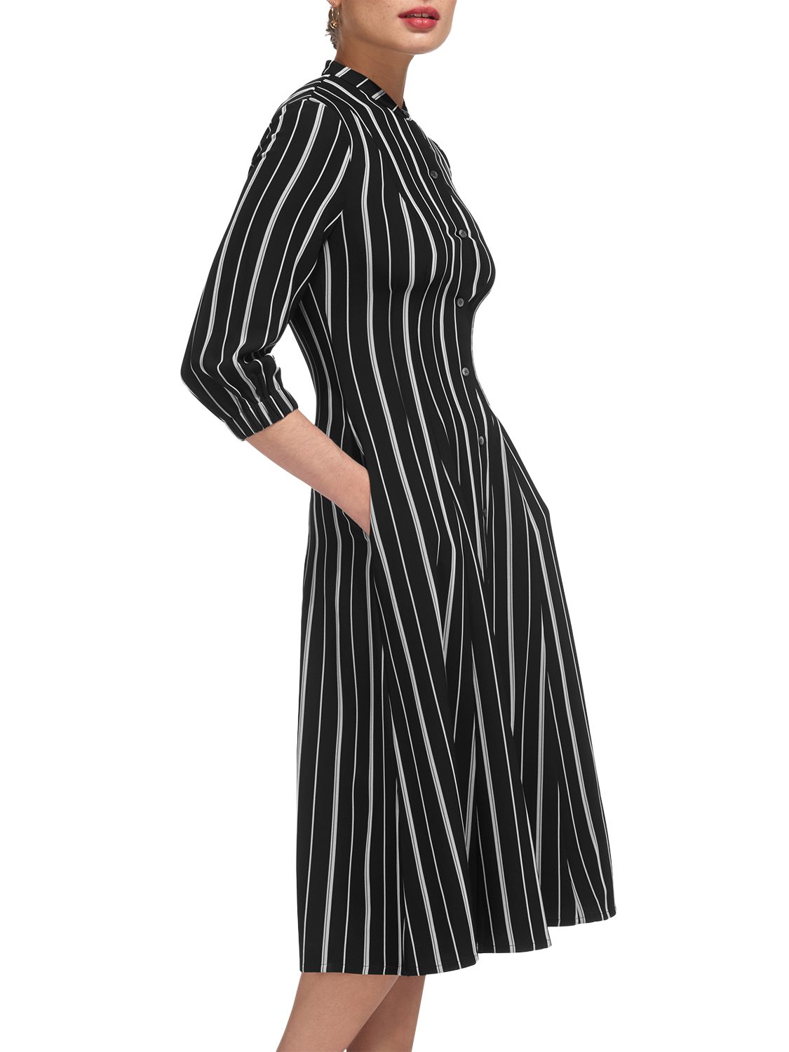Whistles Leesa Striped Shirt Dress, Black/White