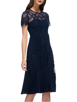 Whistles Lace Pleated Dress, Navy