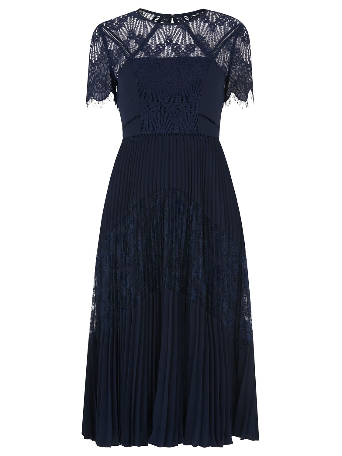 Whistles Lace Pleated Dress, Navy