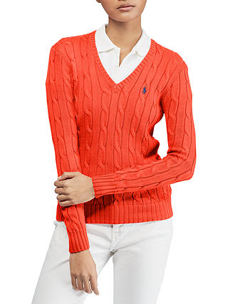 Polo Ralph Lauren Kimberly Cotton Cable Jumper, Tomato