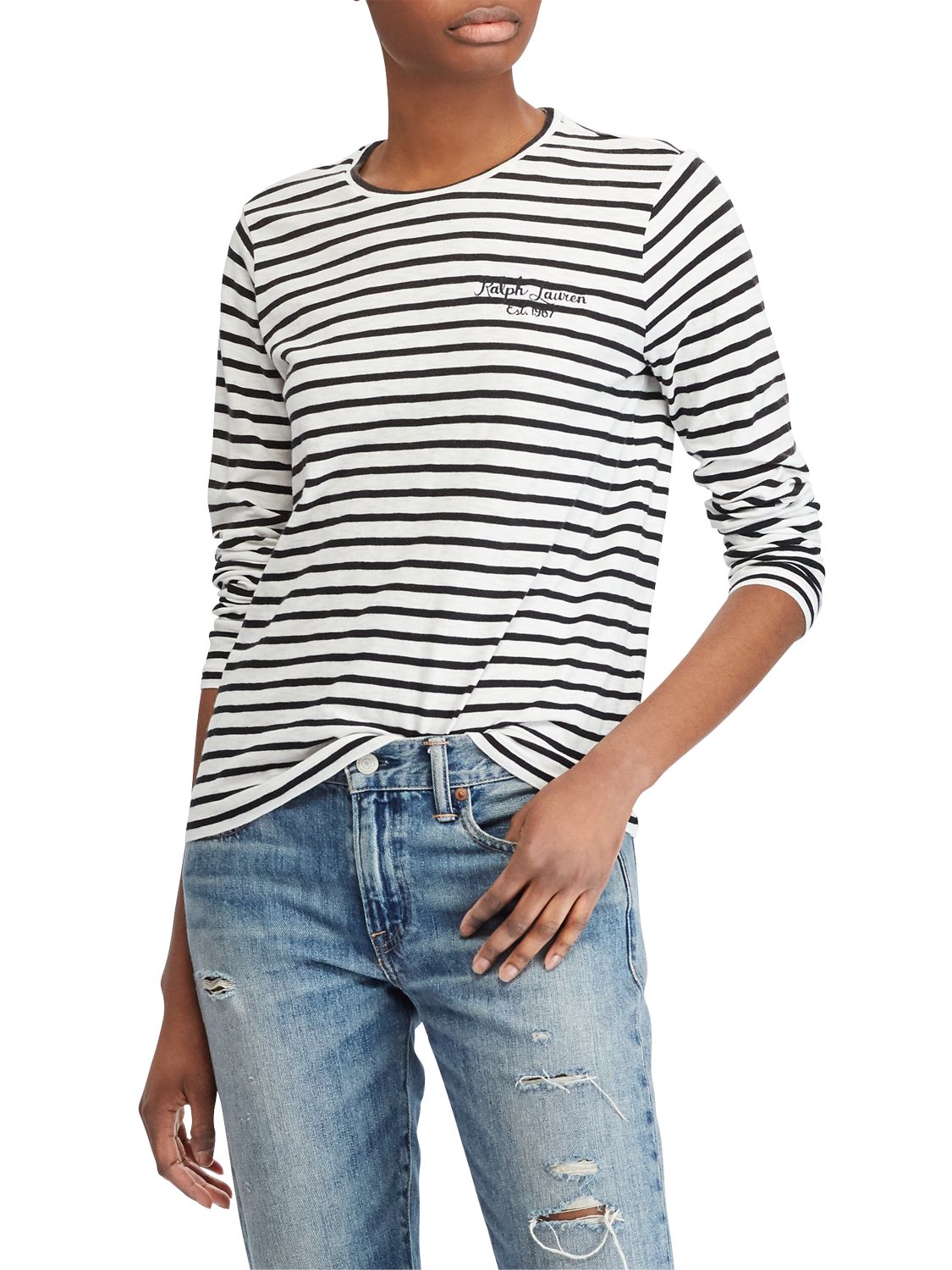 Polo Ralph Lauren Striped Long Sleeve T-Shirt, Deckwash White/Polo Black