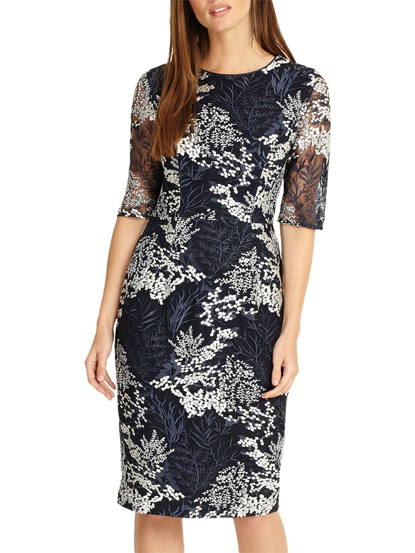 Phase Eight Fern Embroidered Dress, Navy/White