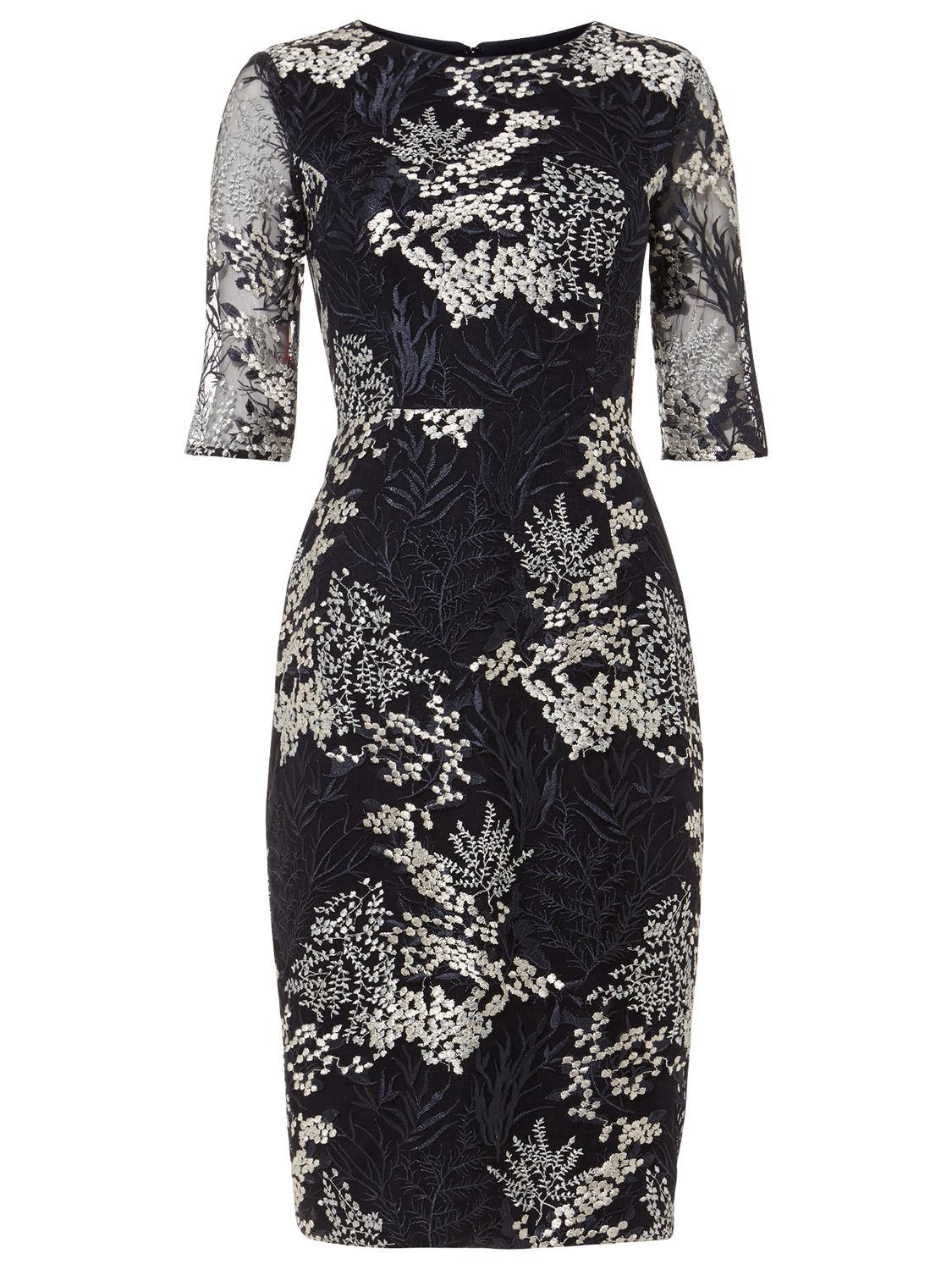 Phase Eight Fern Embroidered Dress, Navy/White