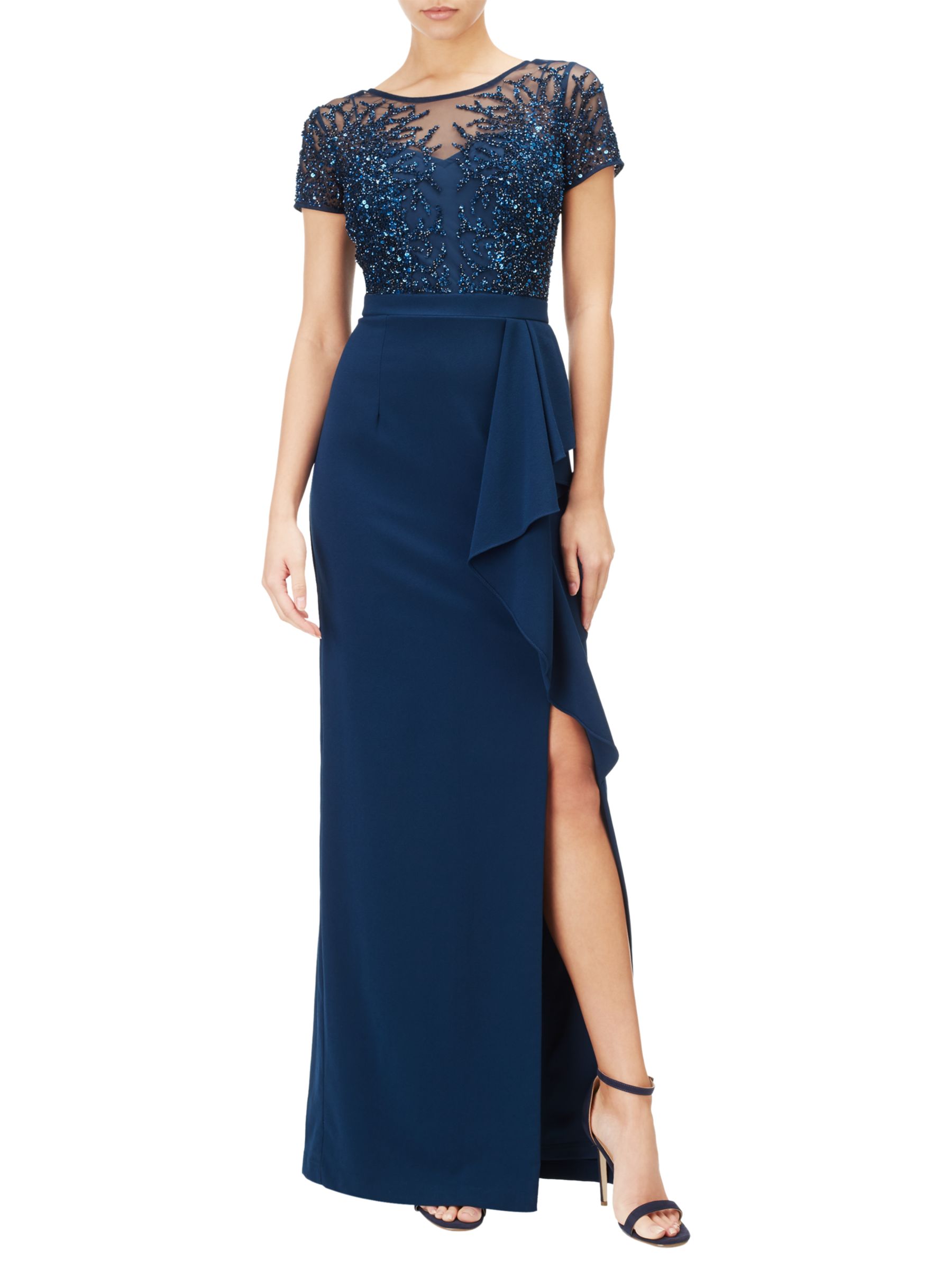 Adrianna Papell Petite Beaded Gown, Deep Blue