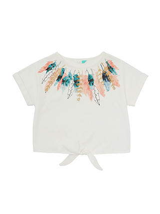 John Lewis & Partners Girls' Feather Tie T-Shirt, Cream
