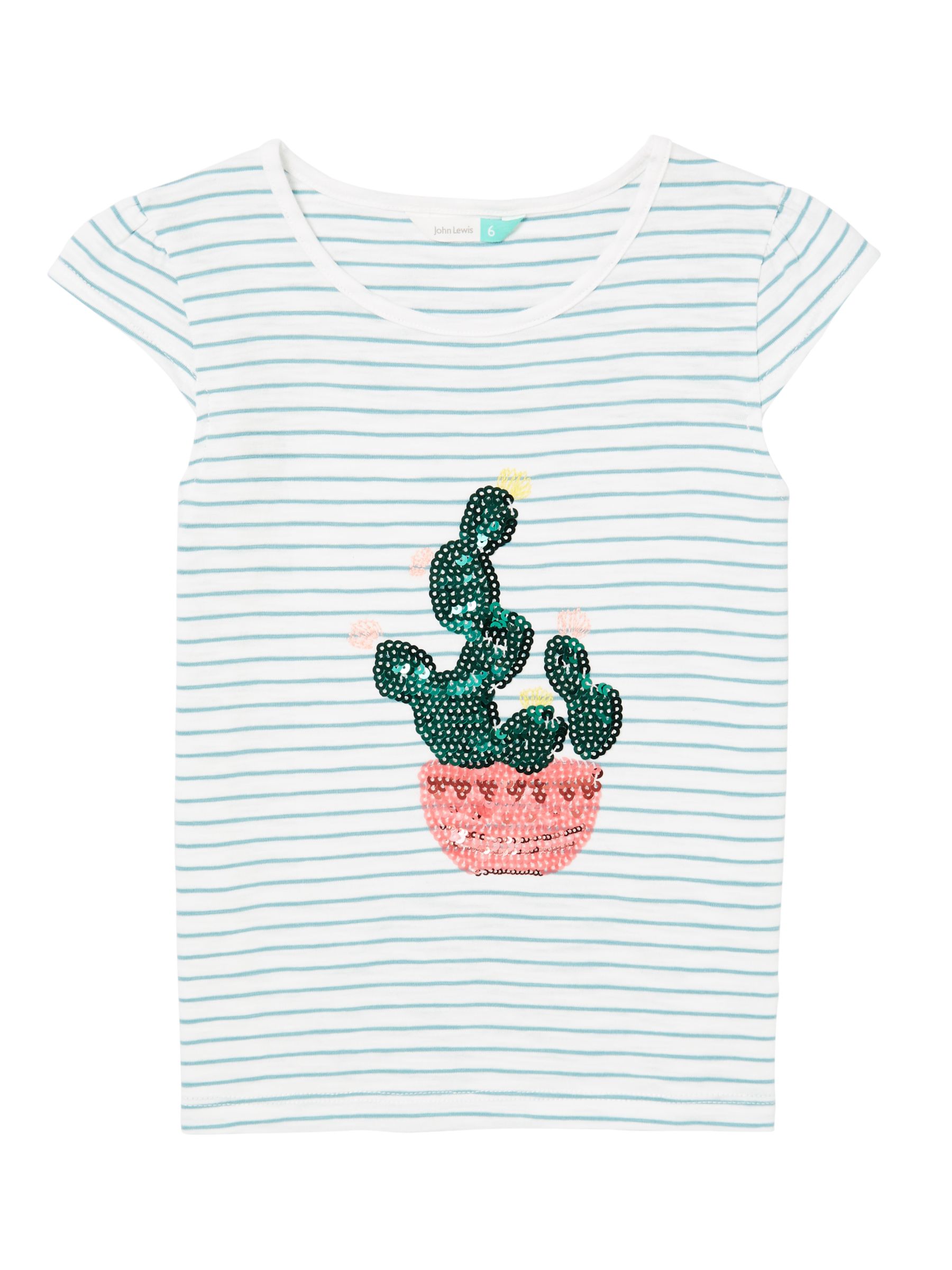 John Lewis & Partners Girls' Sequin Cactus T-Shirt, Cream