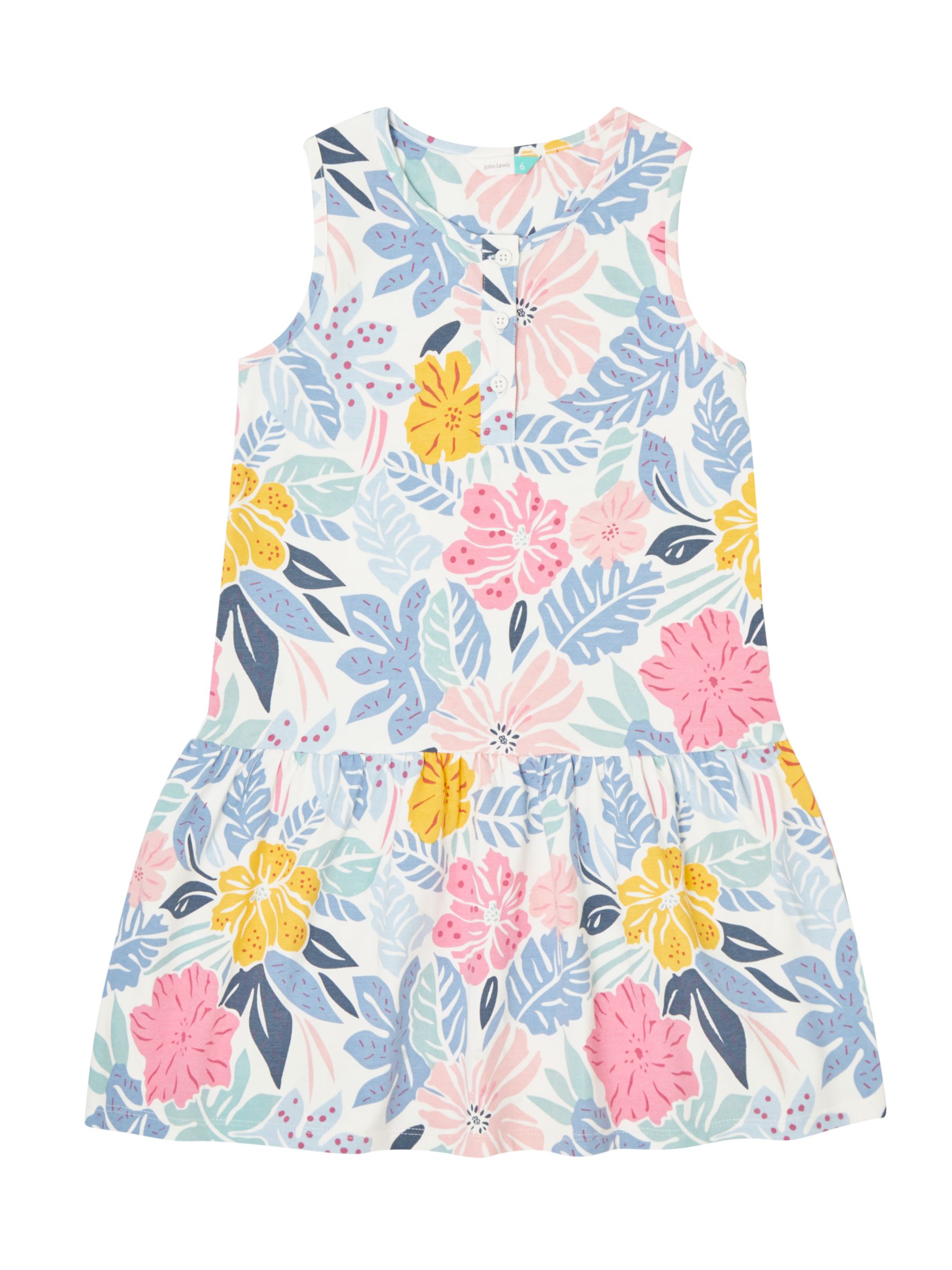 John Lewis & Partners Girls' Tropical Jersey Dress, Multi