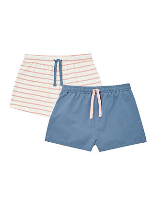 John Lewis & Partners Girls' Stripe Shorts, Pack of 2, Pink/Blue