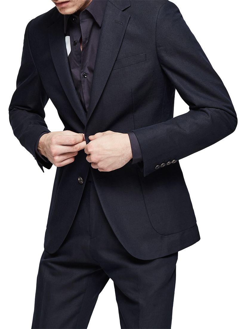 Reiss Chilwa Cotton Linen Slim Fit Suit Jacket, Navy, 42R
