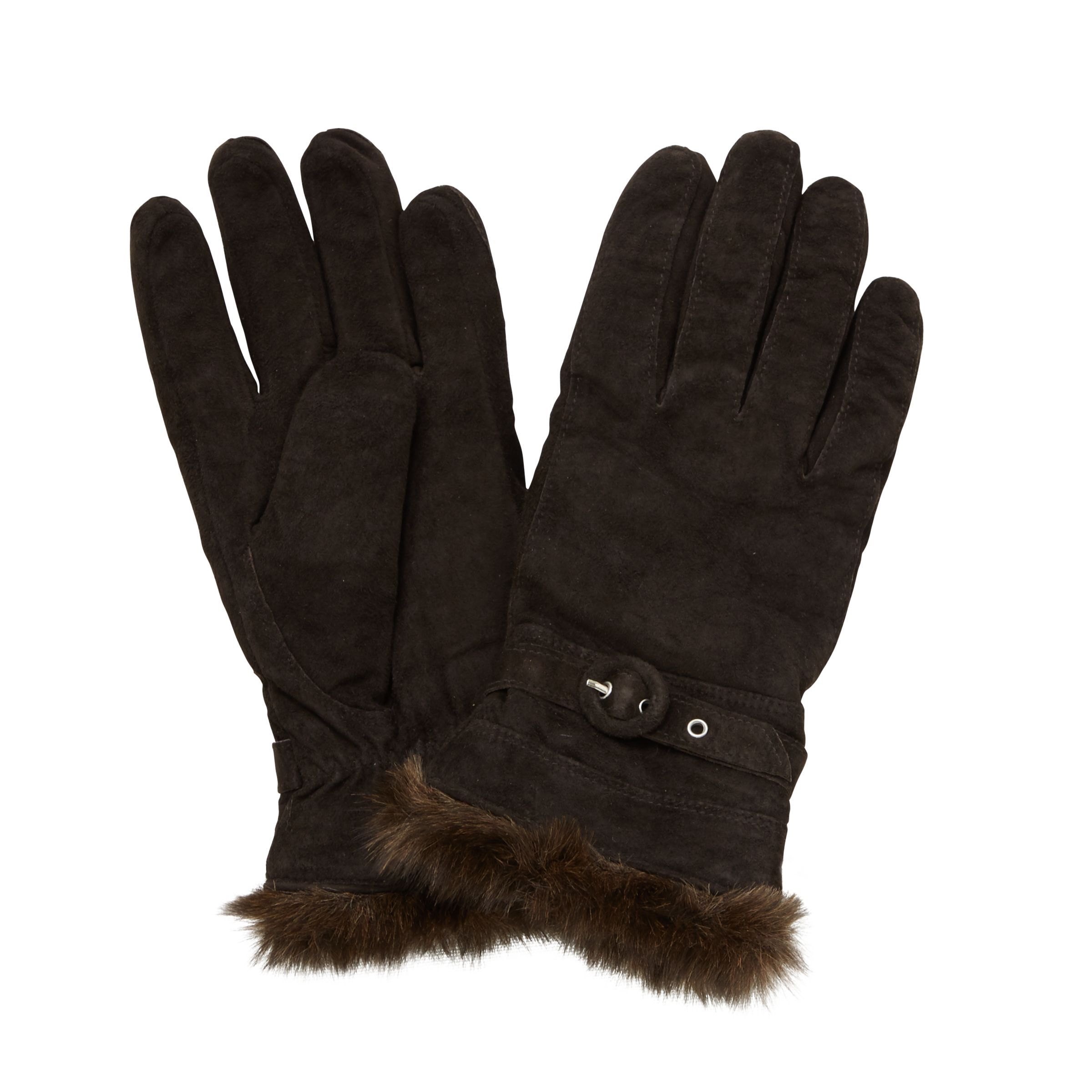 John Lewis & Partners Suede With Faux Fur Trim Thermal Gloves